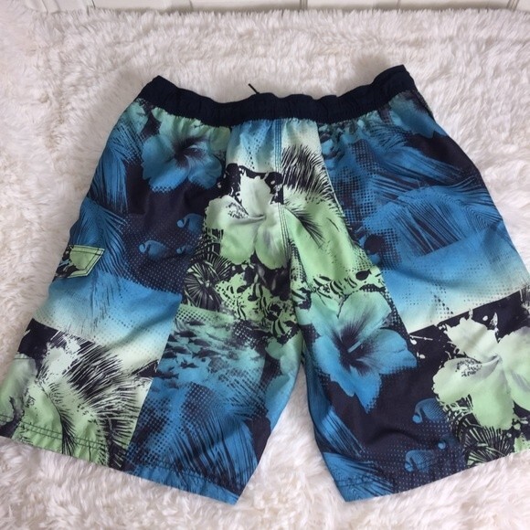 Speedo Swim Trunks Sz L Tropical Blue Hawaiian Surf Shorts Board Shorts - Picture 2 of 12